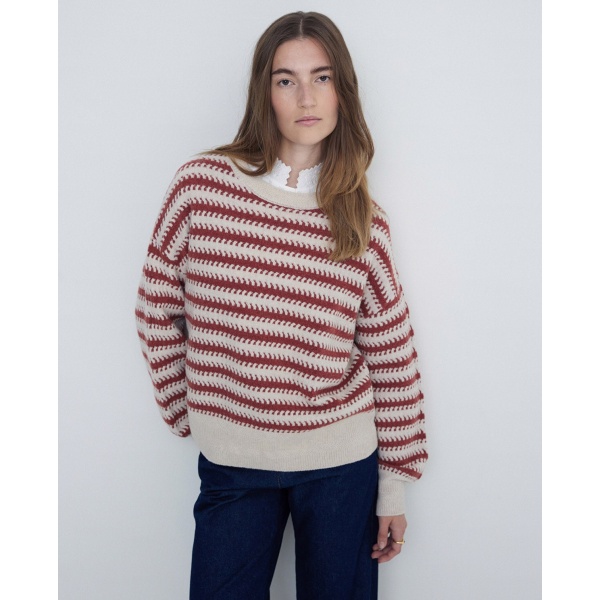 Wool sweater striped print terracota