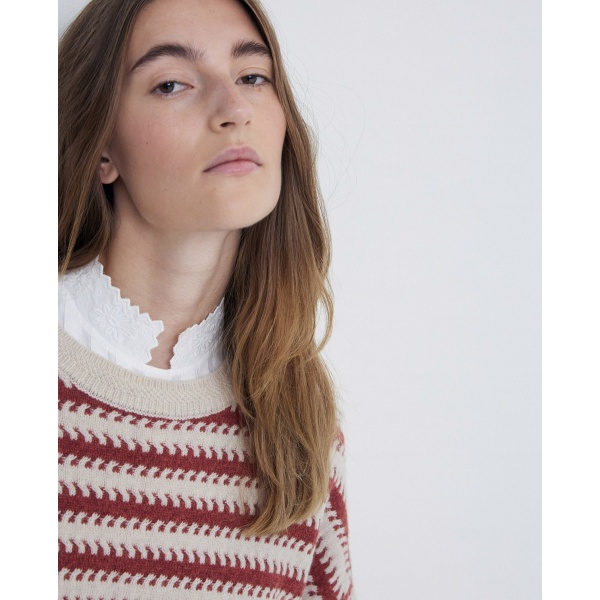 Wool sweater striped print terracota