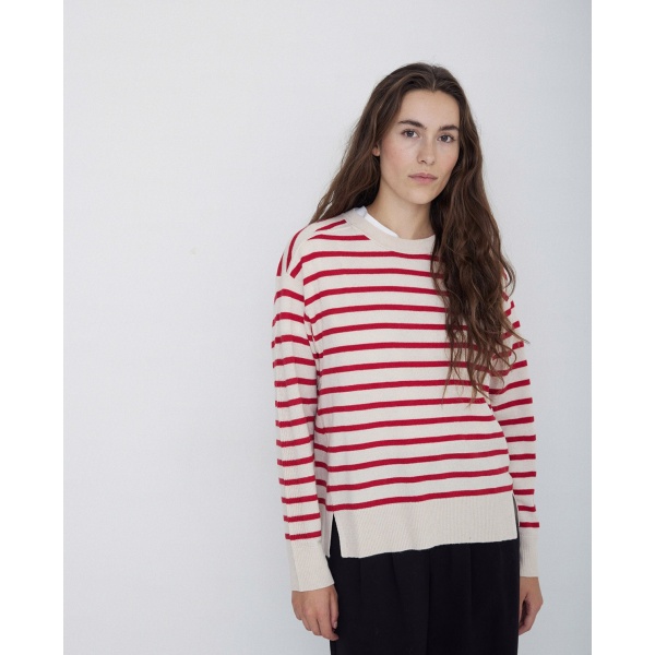 Striped sweater with cashmere red