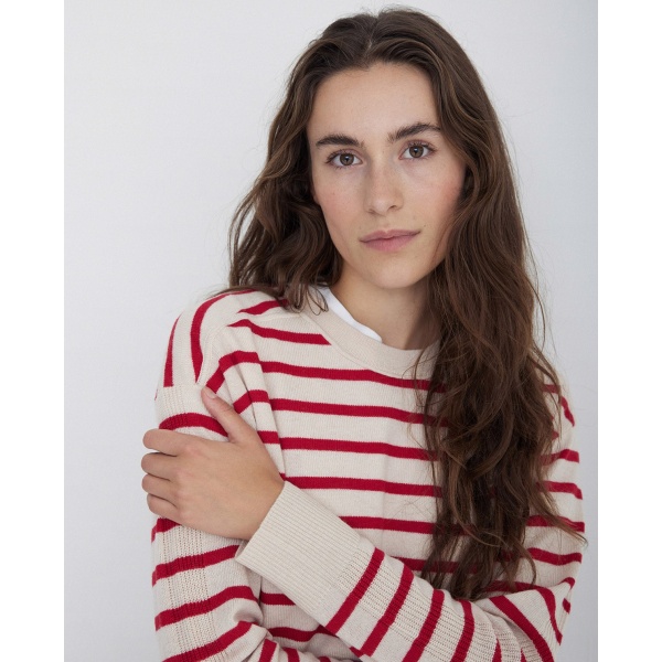 Striped sweater with cashmere red