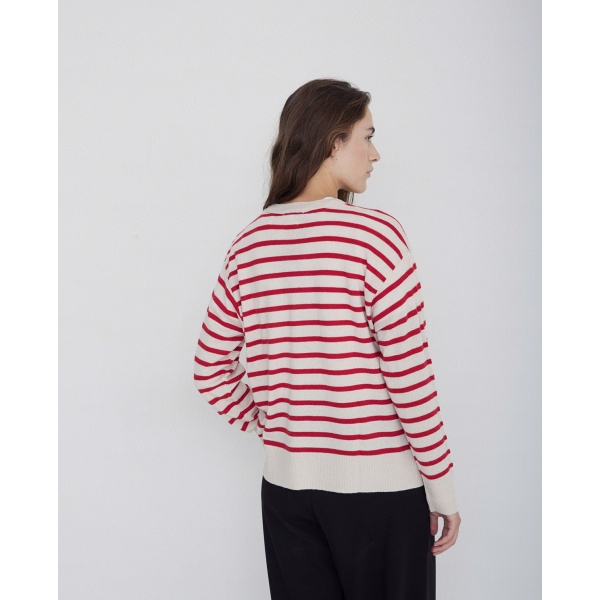 Striped sweater with cashmere red