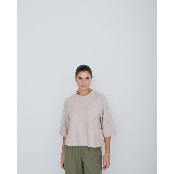 Short-sleeve sweater beige