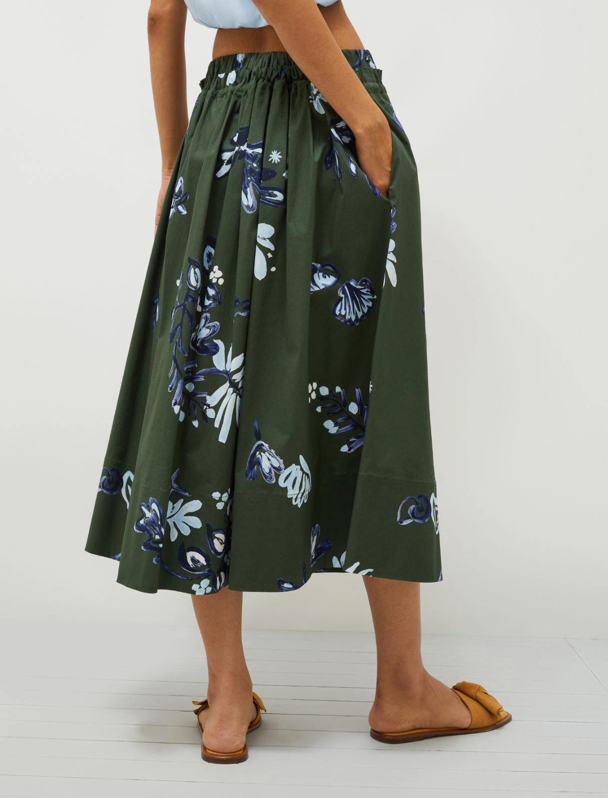 Flared calf-length skirt - DARK GREEN