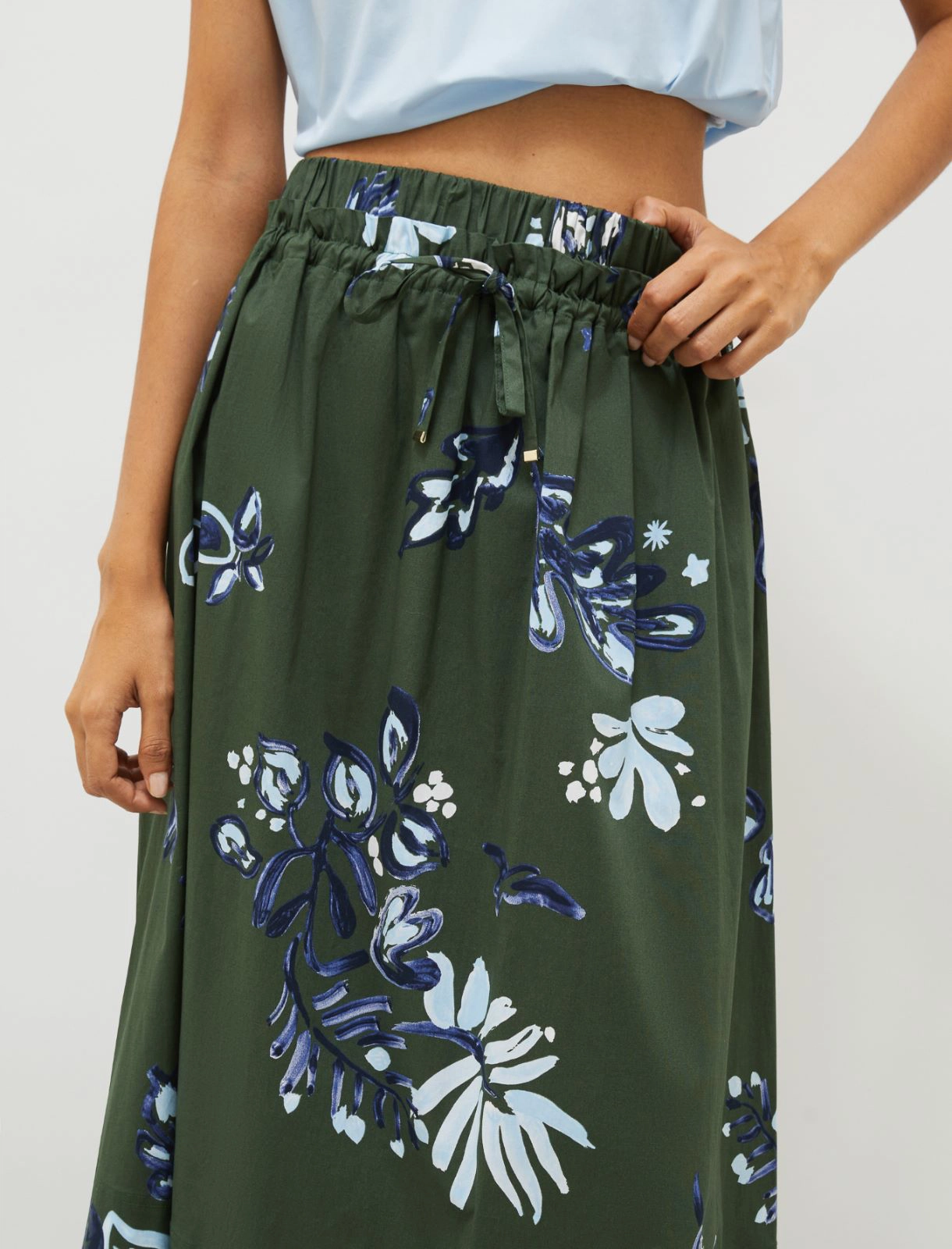Flared calf-length skirt - DARK GREEN