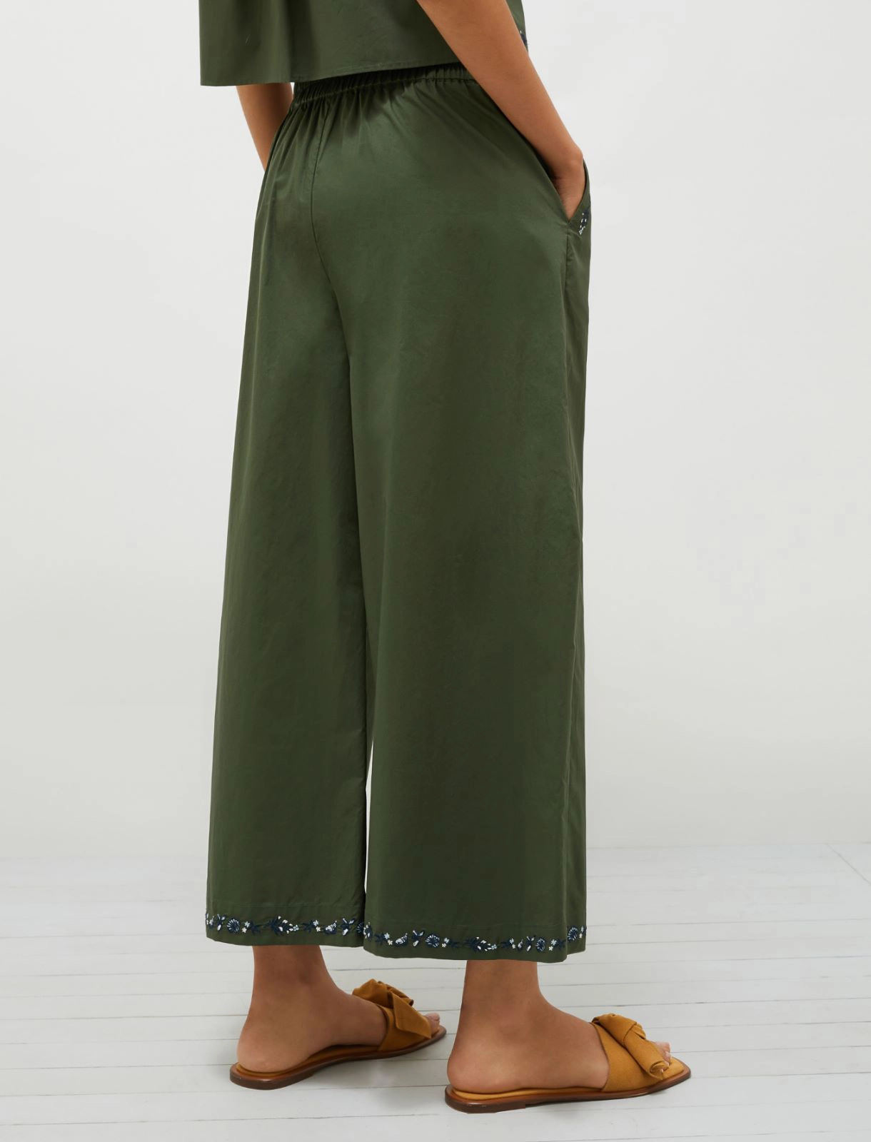 Wide-fit embroidered trousers - Green