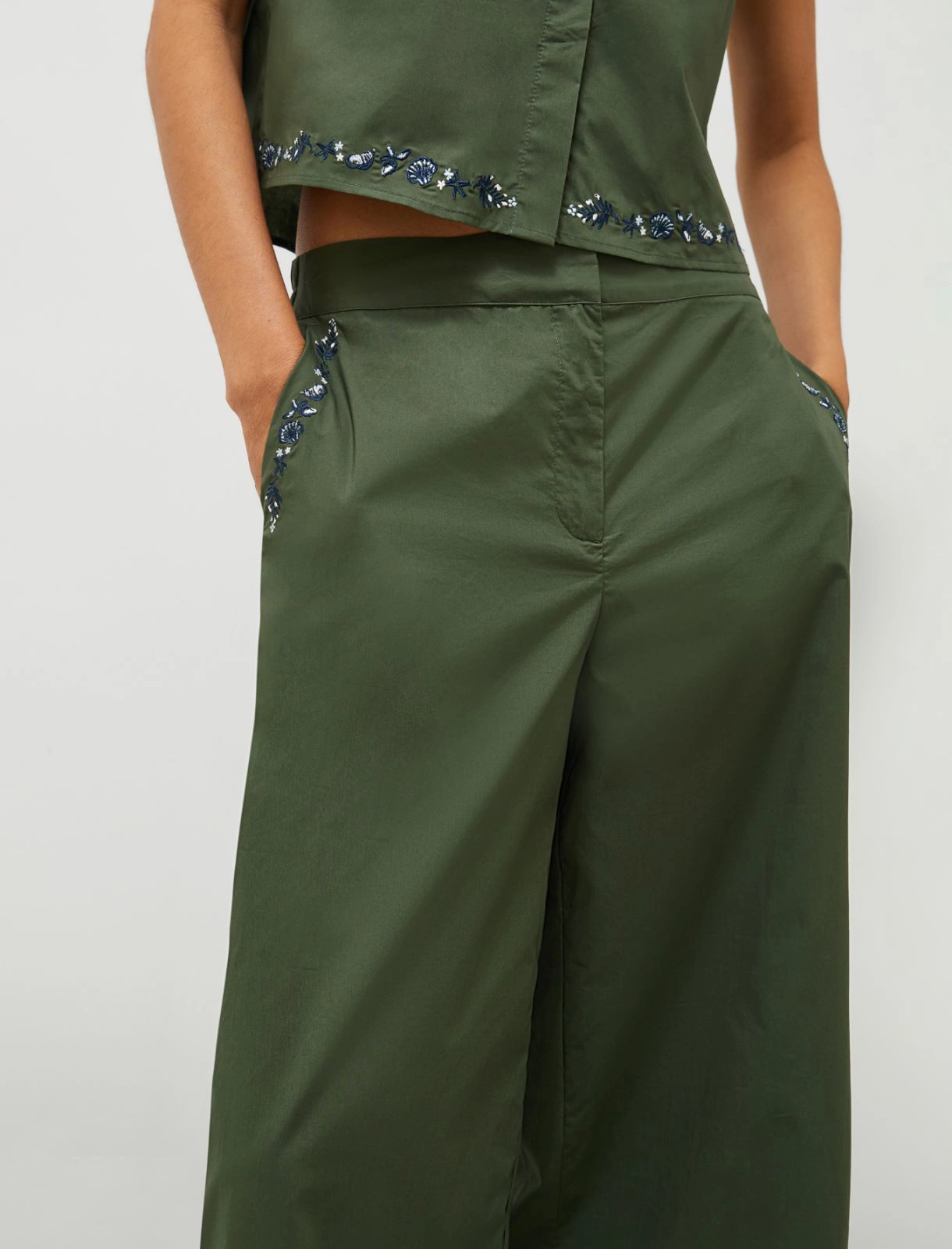 Wide-fit embroidered trousers - Green