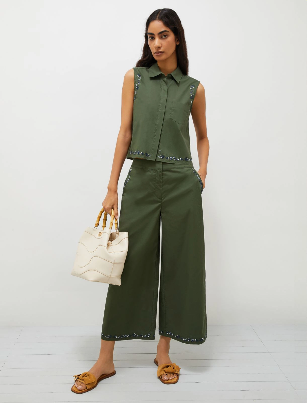 Embroidered cotton top - Green