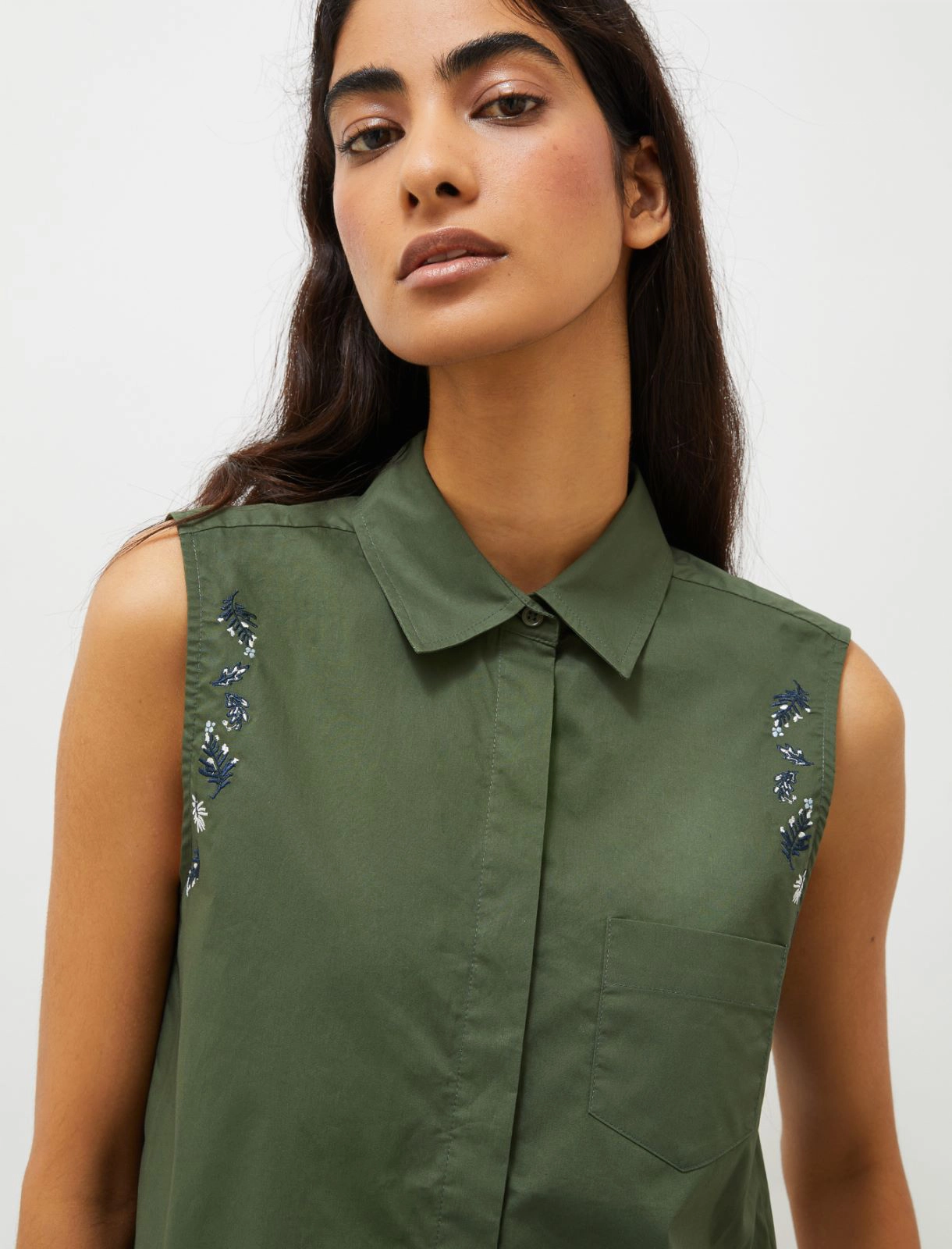Embroidered cotton top - Green