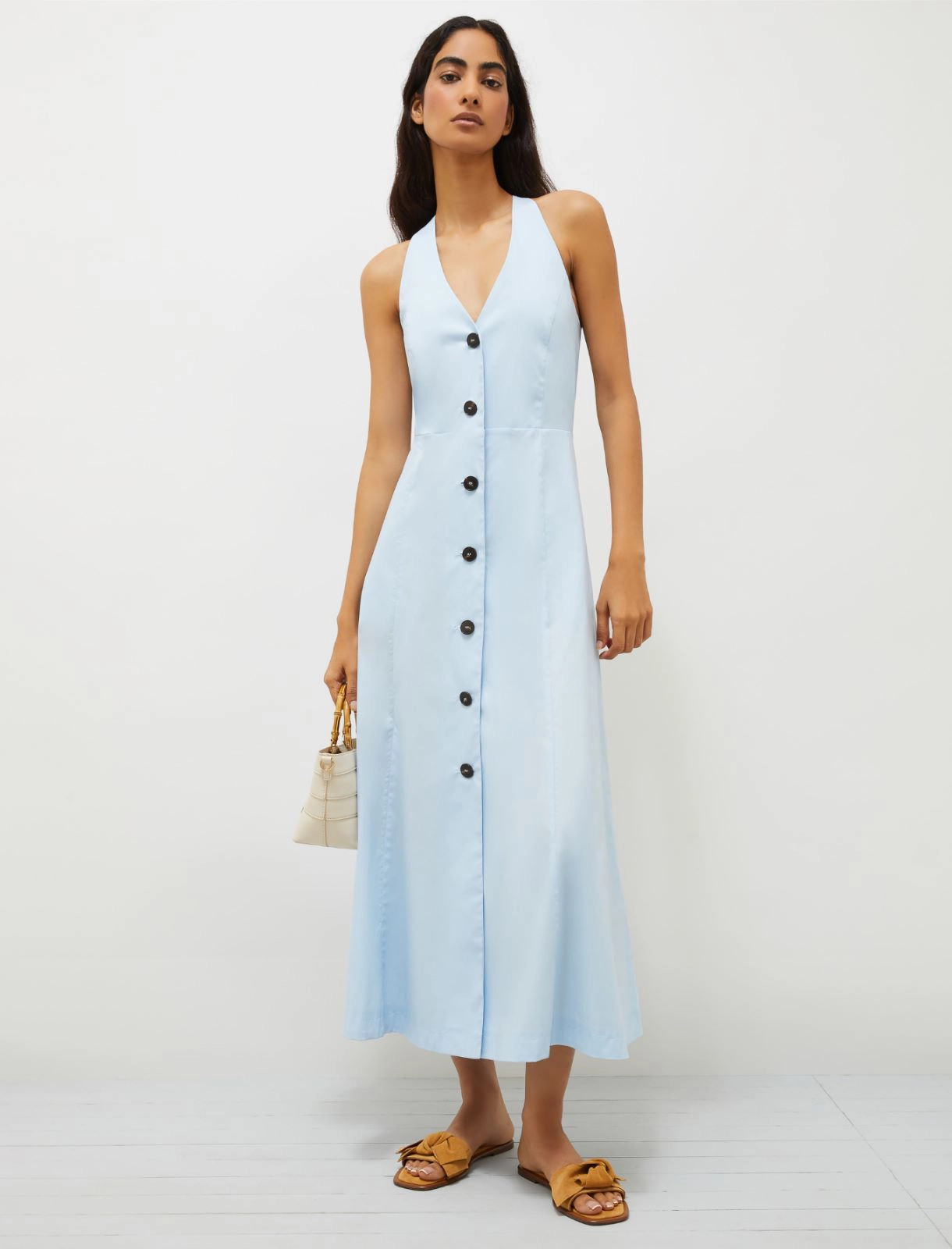 Sleeveless stretch poplin dress - Light blue