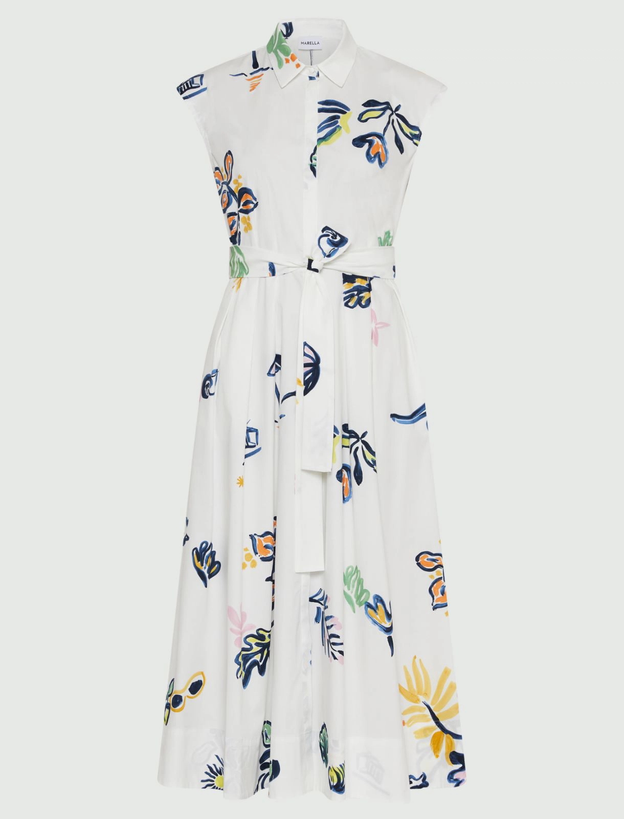 Stretch poplin belted dress - OPTICAL WHITE