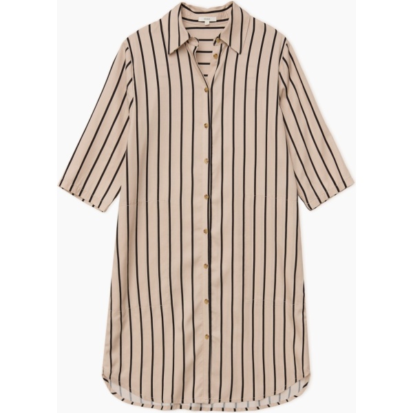 Ecru Tencel collared-shirt dress