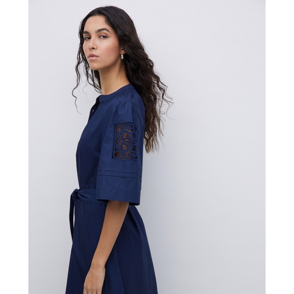 Dark blue poplin lace-edged dress
