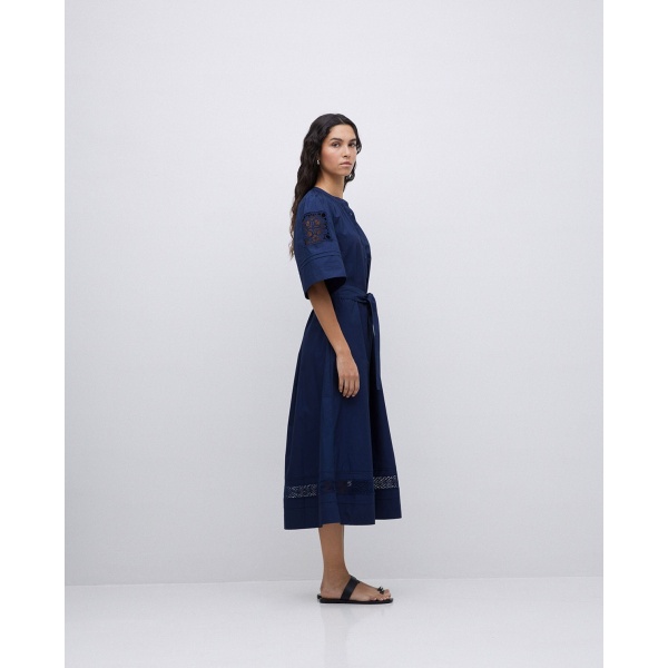 Dark blue poplin lace-edged dress