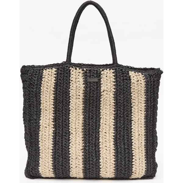 Ecru and black raffia shopper bag
