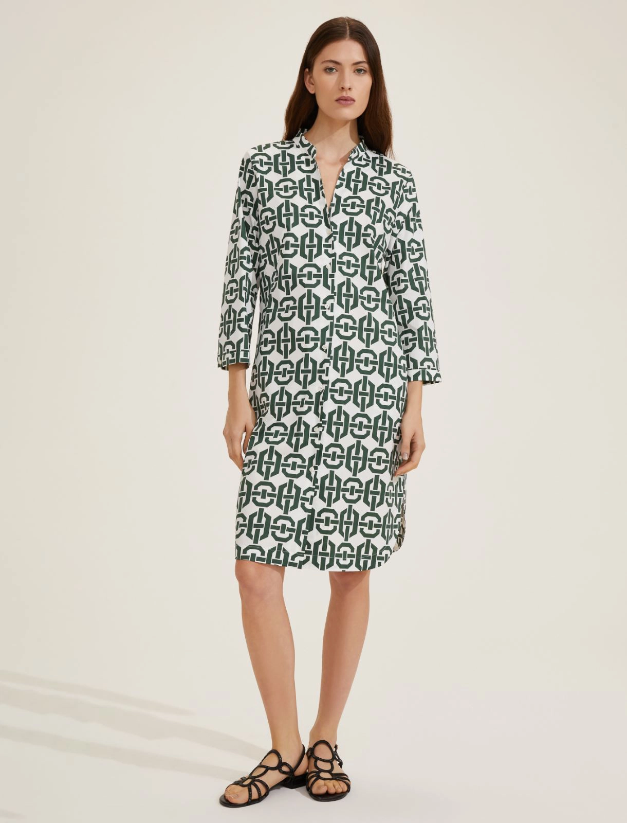 Stretch cotton shirt dress - Green