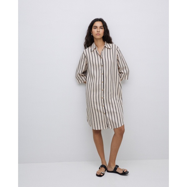 Ecru Tencel collared-shirt dress