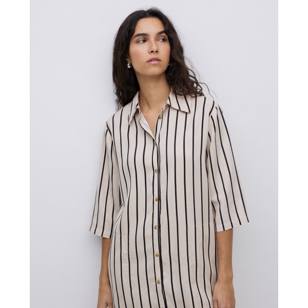 Ecru Tencel collared-shirt dress