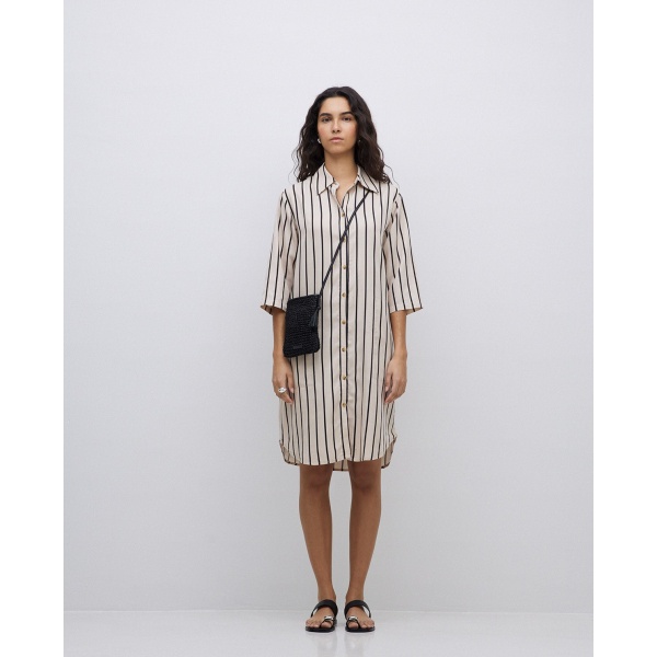 Ecru Tencel collared-shirt dress