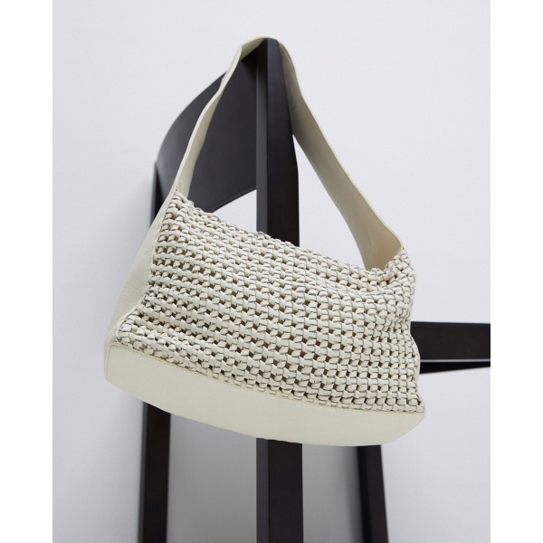 Ecru braided handmade leather bag