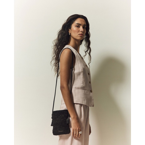 Black handmade raffia bag