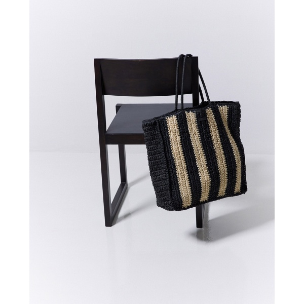 Ecru and black raffia shopper bag