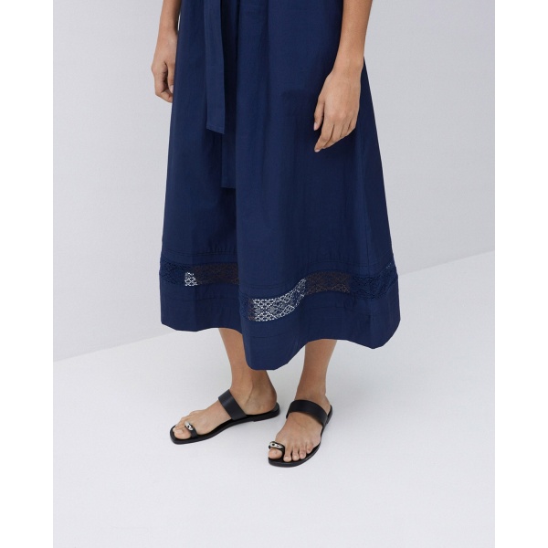 Dark blue poplin lace-edged dress