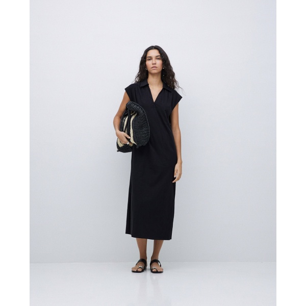 Ecru and black raffia shopper bag
