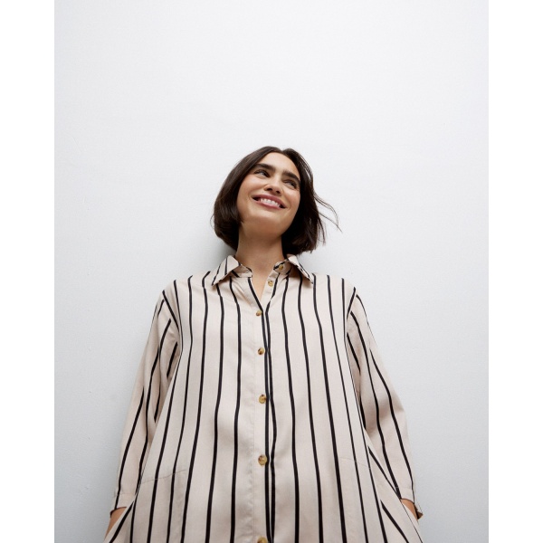 Ecru Tencel collared-shirt dress